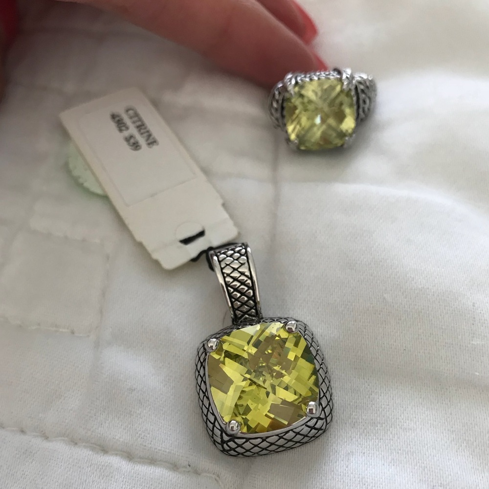 Green Citrine ring & pendent